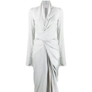 New With Tags - Rick Owens Elegant Silk Floor Length Wrap Maxi Dress-Light Grey
